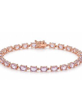 Genuine 9.50 Cts Amethyst Tennis Bracelet 14k Rose Gold Plated (.925)